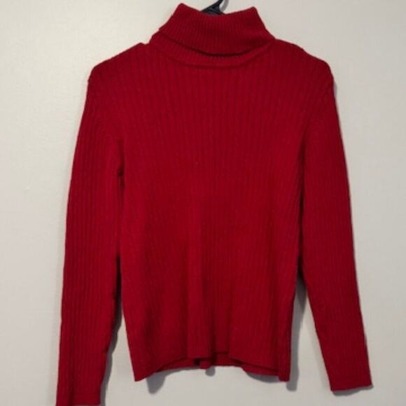 USED Woman's Jennifer Moore Long Sleeve Turtle Neck Sweater Color Red Size Large - Picture 1 of 1